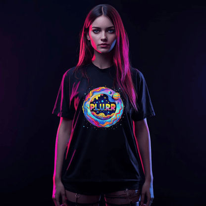 P.L.U.R.R Space Festival T-Shirt – Vibrant and Energetic Rave Apparel