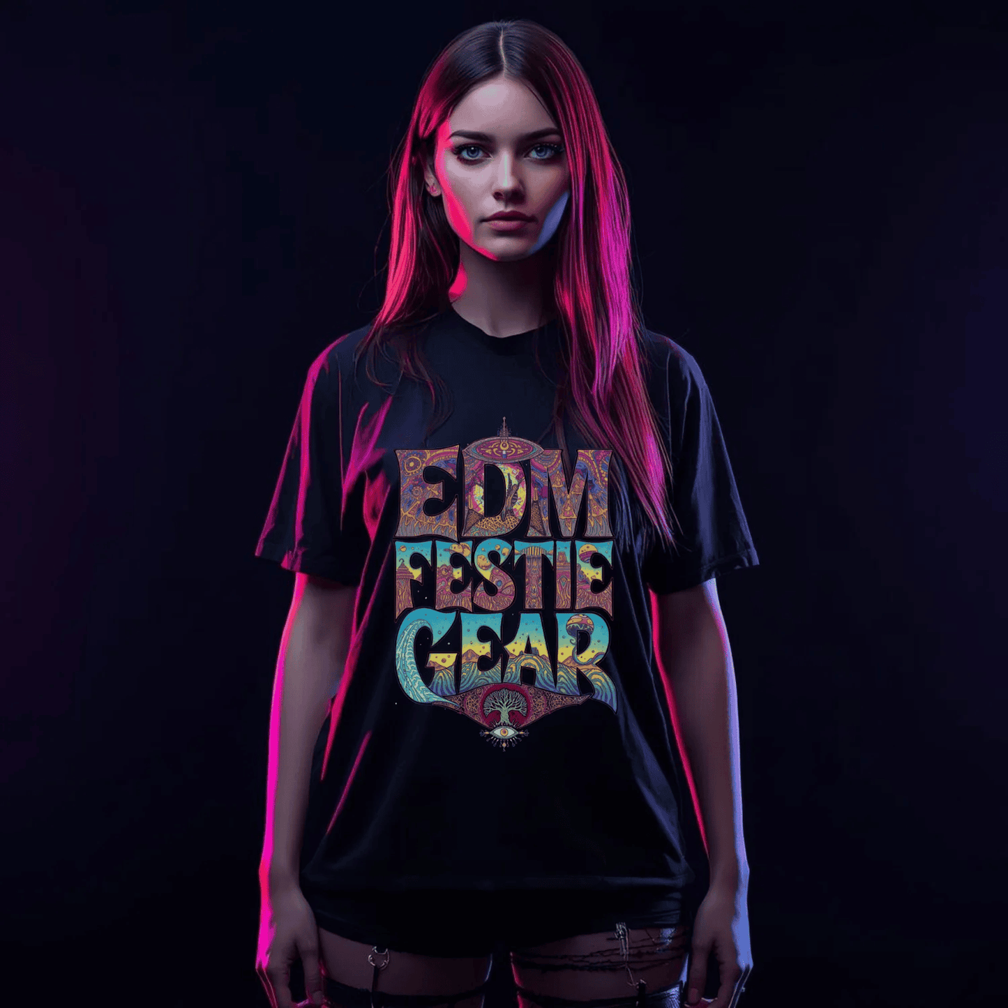 EDM Festie Gear All-Seeing Tree Cosmic Vibes Festival T-Shirt