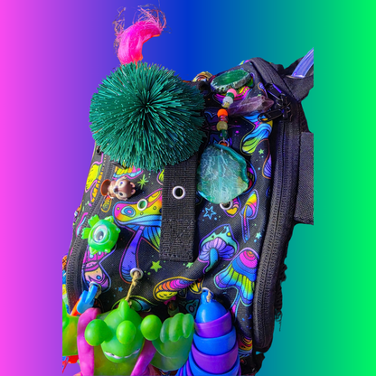 Side Questin’ Shroom Goblin Utility Backpack | One-of-a-Kind Sensory Rave Hydration Backpack | Custom EDM Festival Gear