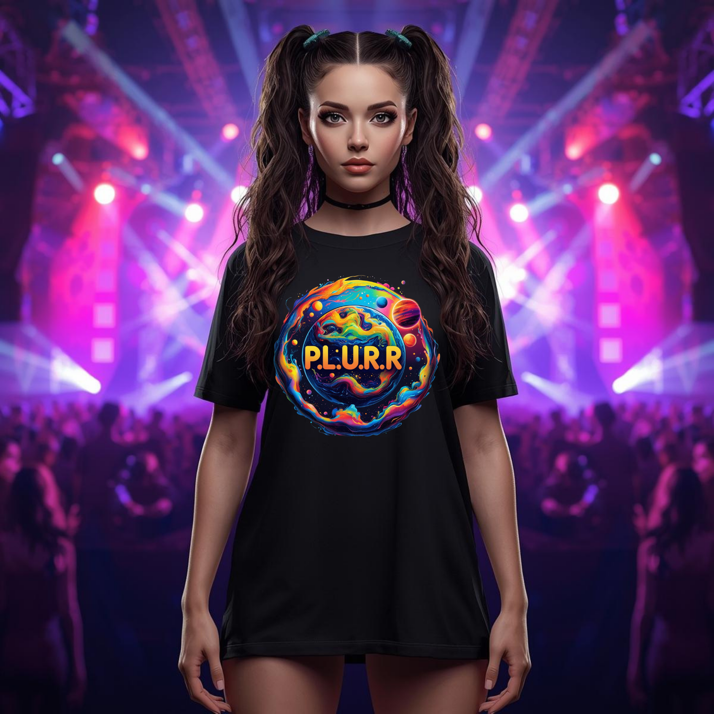 P.L.U.R.R in Space Festival T-Shirt for Rave Lovers