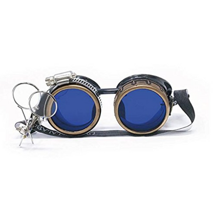 Victorian Steampunk Goggles with magnifying eye loupes blue lenses
