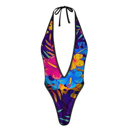 Sexy Swimsuit Women's Extreme One-Piece Mesh Revealing Swimwear Deep V Cleavage Thong Bottom Booty Quick Dry Tie-On Bathing Suit