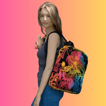 Vibrant Neon Lace Rave Backpack for EDM Enthusiasts
