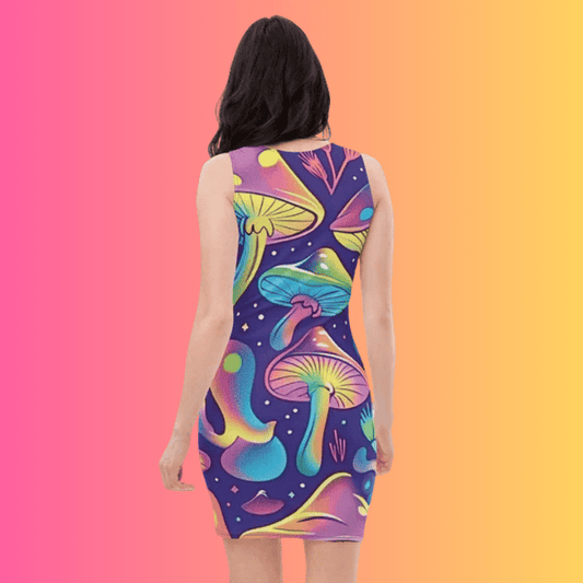 Whimsical Mushroom Bodycon Dress for EDM Festivals