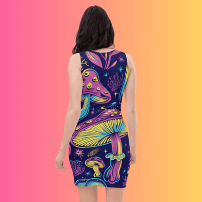 Vibrant Mushroom Bodycon Dress for Festivals and Raves