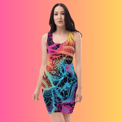 Neon Trippy Cat Bodycon Dress for EDM Festivals and Raves Neon Trippy Cat Bodycon Dress for EDM Festivals and Raves