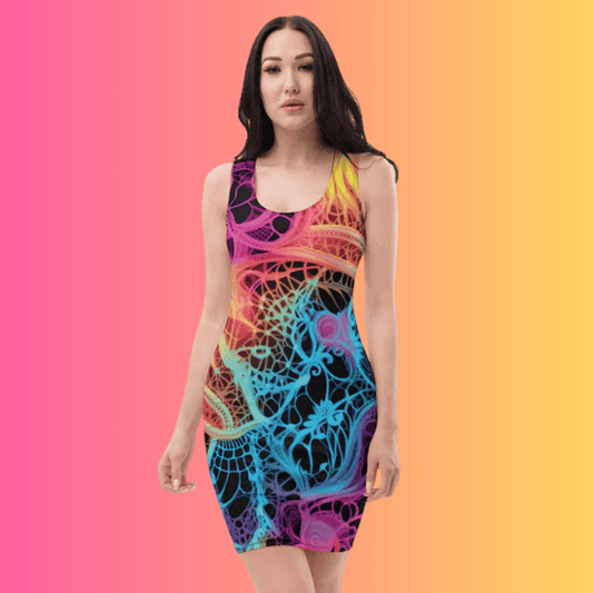 Neon Trippy Cat Bodycon Dress for EDM Festivals and Raves
