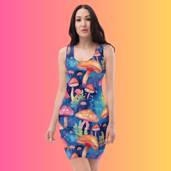 Vibrant Mushroom Bodycon Dress for Raves and Festivals