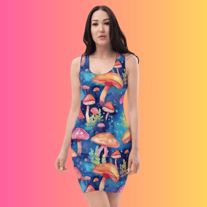 Vibrant Mushroom Bodycon Dress for Raves and Festivals