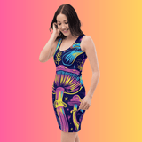 Vibrant Mushroom Bodycon Dress for Festivals and Raves