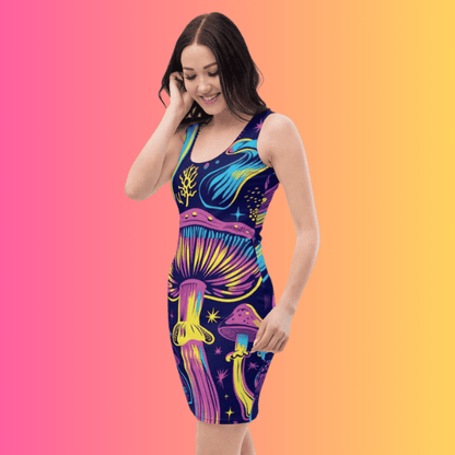 Vibrant Mushroom Bodycon Dress for Festivals and Raves