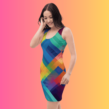 Electric Neon Plaid Bodycon Dress for Rave Festivals