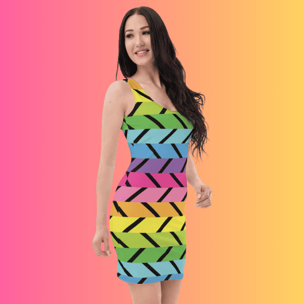 Vibrant Rainbow Stripe Bodycon Dress for EDM Festivals