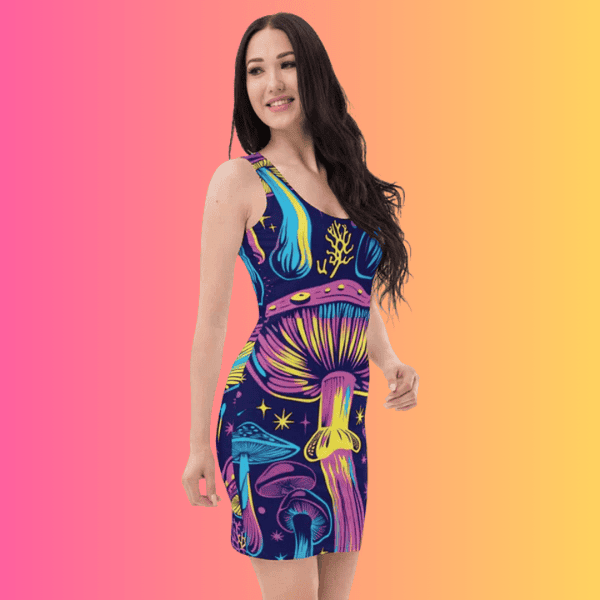 Vibrant Mushroom Bodycon Dress for Festivals and Raves