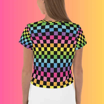 Vibrant Neon Checkered Crop Tee - Must-Have for Festival Vibes