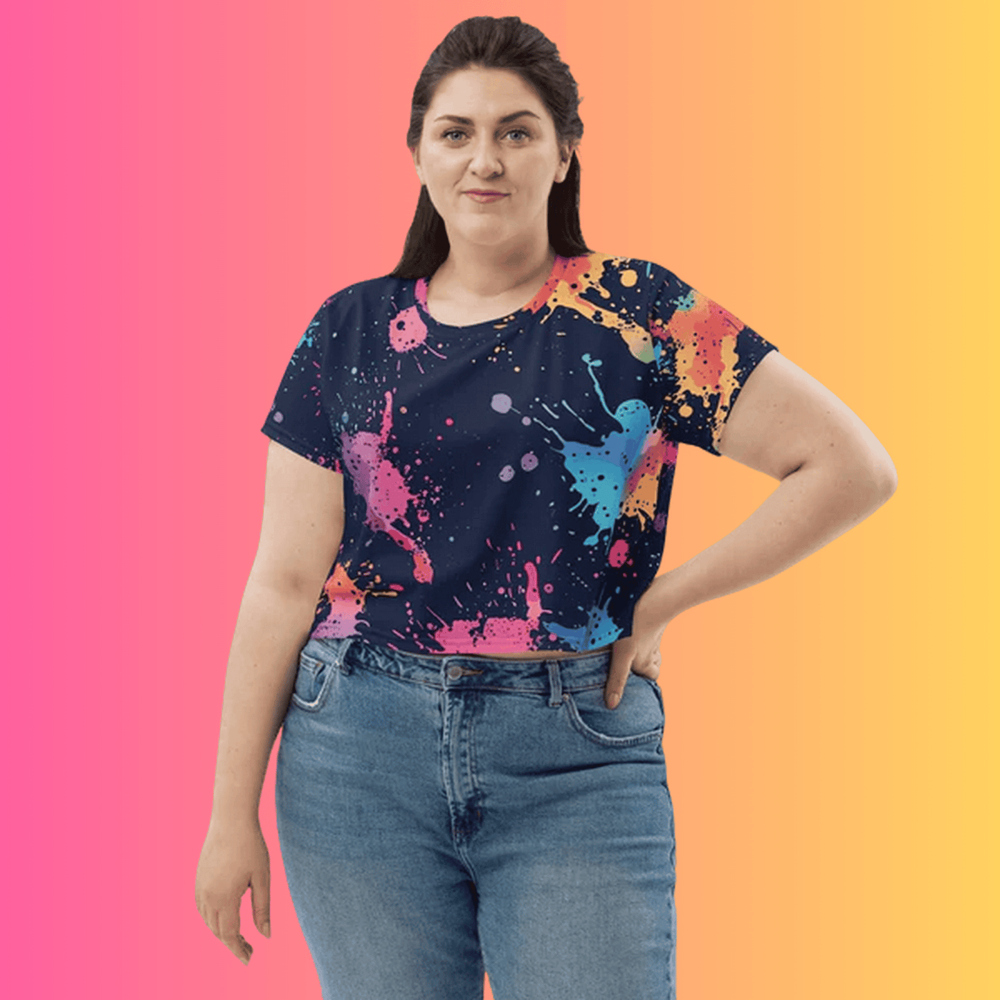 Vibrant Paint Splatter Crop Tee for Rave Enthusiasts