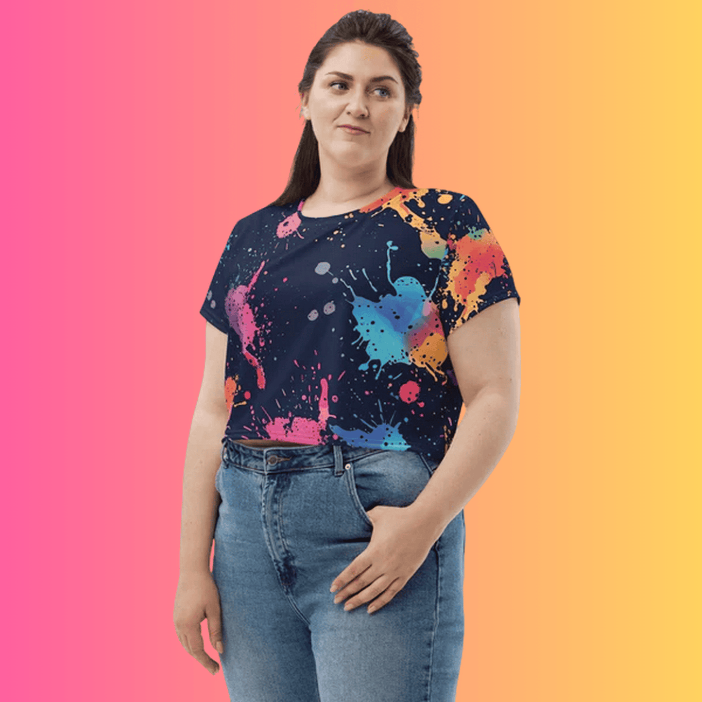 Vibrant Paint Splatter Crop Tee for Rave Enthusiasts