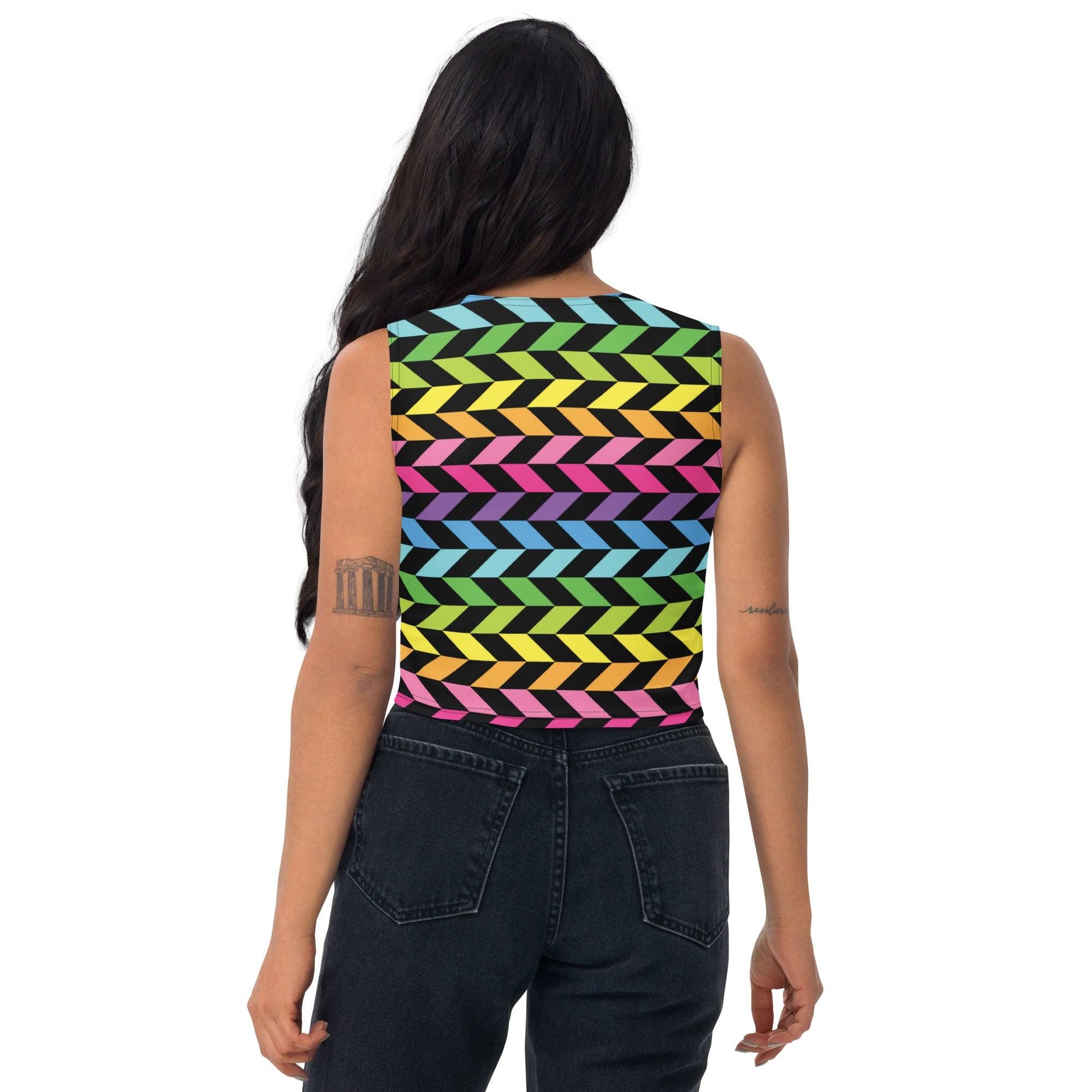 Neon Rainbow Stripe Crop Top for Rave & Festivals - EDMFestieGear.com