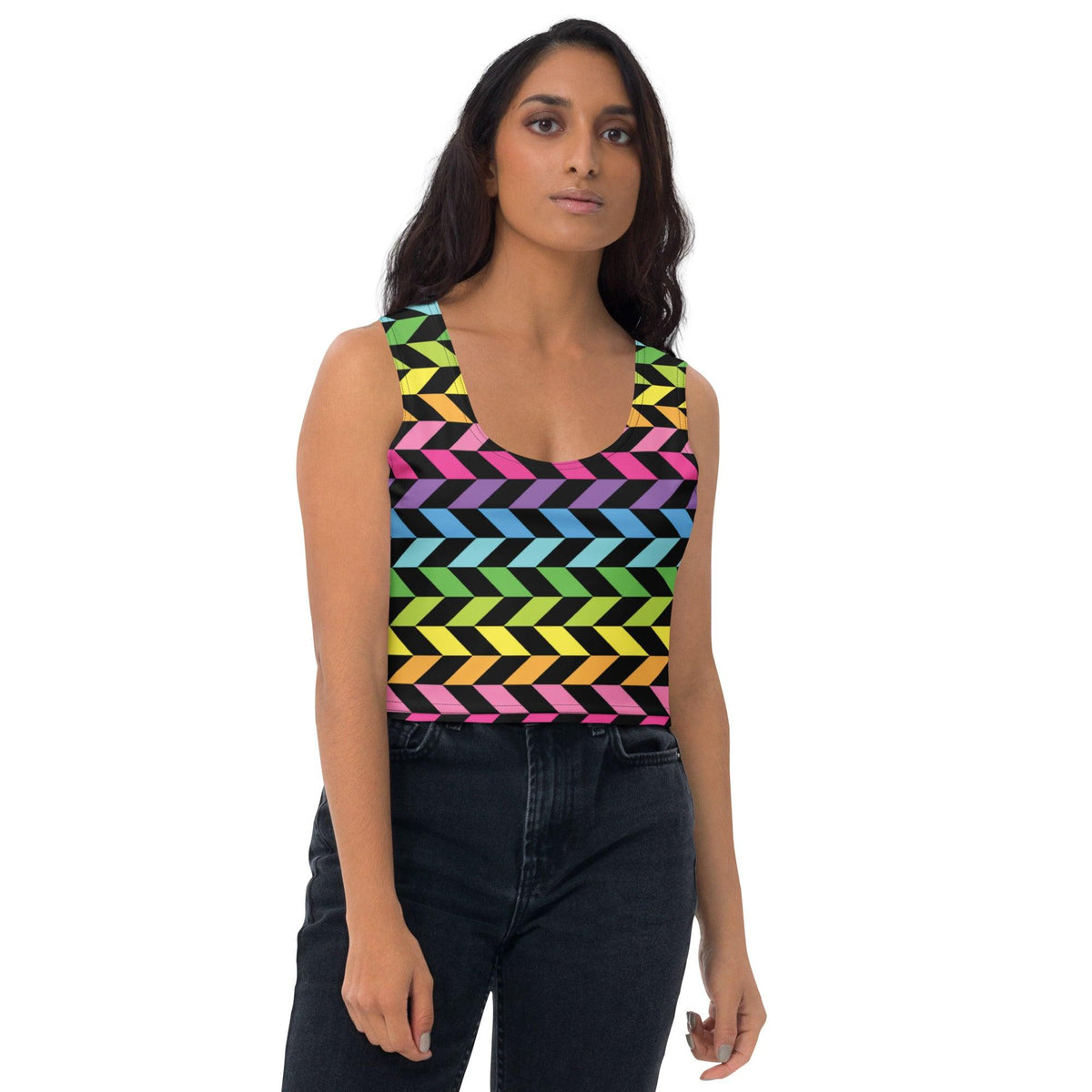 Neon Rainbow Stripe Crop Top for Rave & Festivals - EDMFestieGear.com