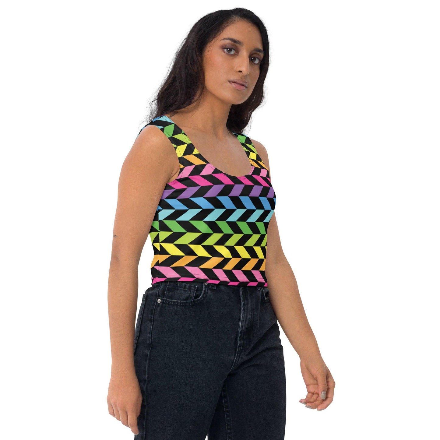 Neon Rainbow Stripe Crop Top for Rave & Festivals - EDMFestieGear.com