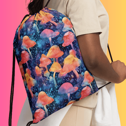 Playful Mushroom Drawstring Bag for Festivals and Raves