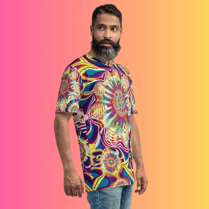 Psychedelic Festival Vibes Men’s T-Shirt – Vibrant Trippy Abstract Design for EDM Lovers