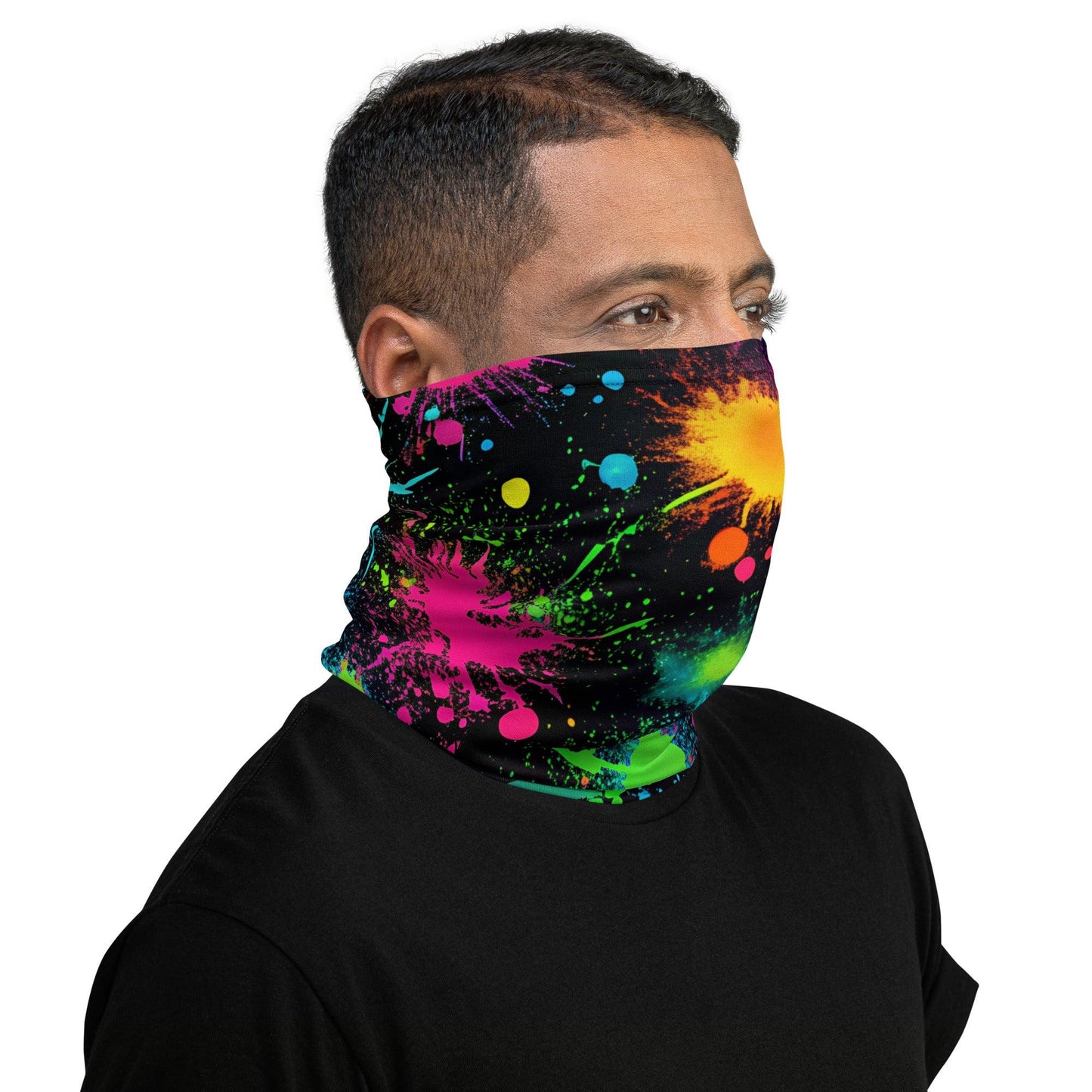 Vibrant Paint Splatter Neck Gaiter - Ultimate Festival Accessory - EDMFestieGear.com
