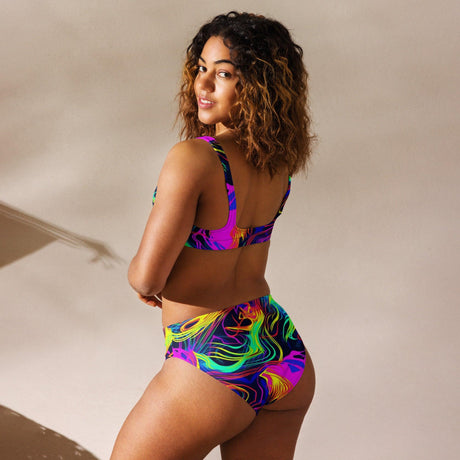 Neon Abstract High-Waisted Bikini for Festivals - EDMFestieGear.com