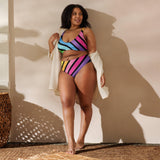 Neon Rainbow Stripes High-Waisted Bikini - EDMFestieGear.com