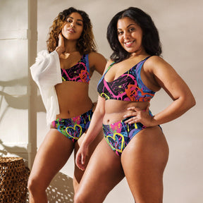 Neon Heart High-Waisted Bikini - Vibrant Festival Wear - EDMFestieGear.com