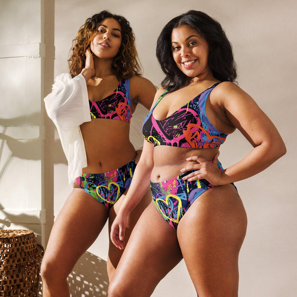 Neon Heart High-Waisted Bikini - Vibrant Festival Wear - EDMFestieGear.com