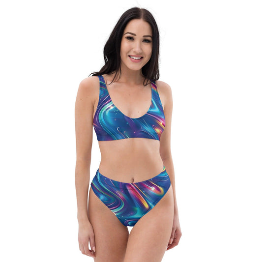 Vibrant Trippy High-Waisted Bikini for Festival Vibes - EDMFestieGear.com