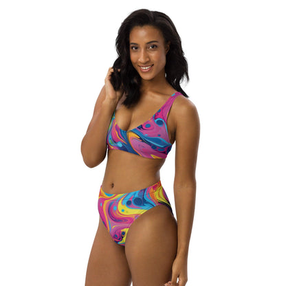 Swirl Abstract High-Waisted Bikini - Unique Festival Style - EDMFestieGear.com