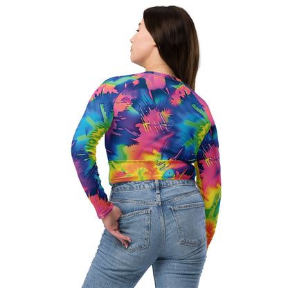 Vibrant Tie-Dye Long-Sleeve Crop Top for Festivals - EDMFestieGear.com