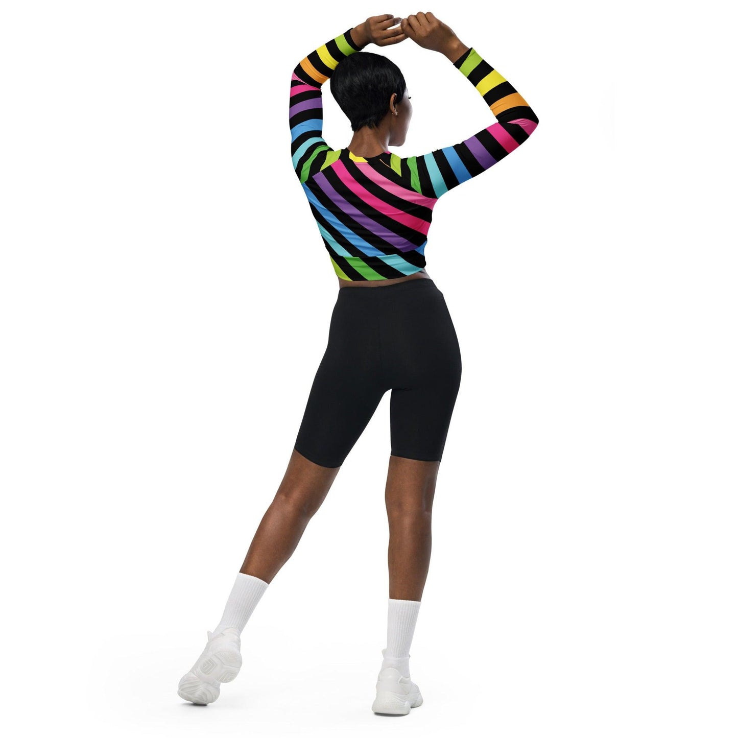 Neon Rainbow Stripe Long-Sleeve Crop Top - EDMFestieGear.com