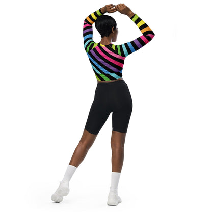 Neon Rainbow Stripe Long-Sleeve Crop Top - EDMFestieGear.com