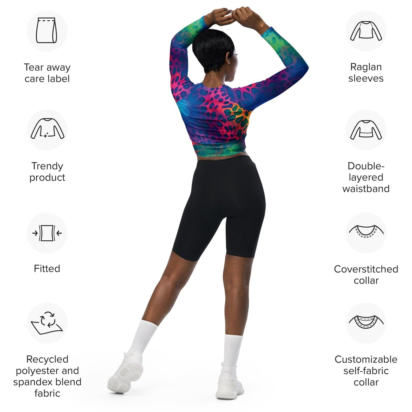 Neon Leopard Long Sleeve Crop Top - EDMFestieGear.com