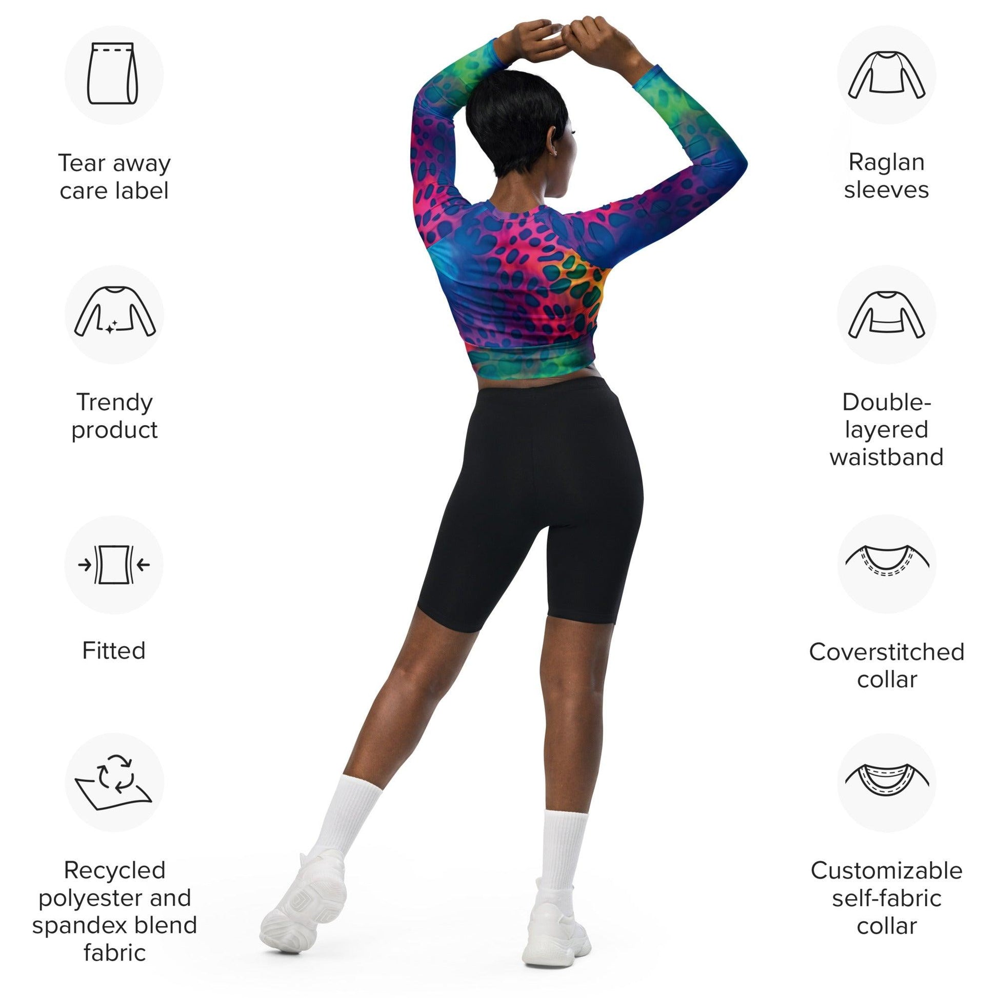 Neon Leopard Long Sleeve Crop Top - EDMFestieGear.com