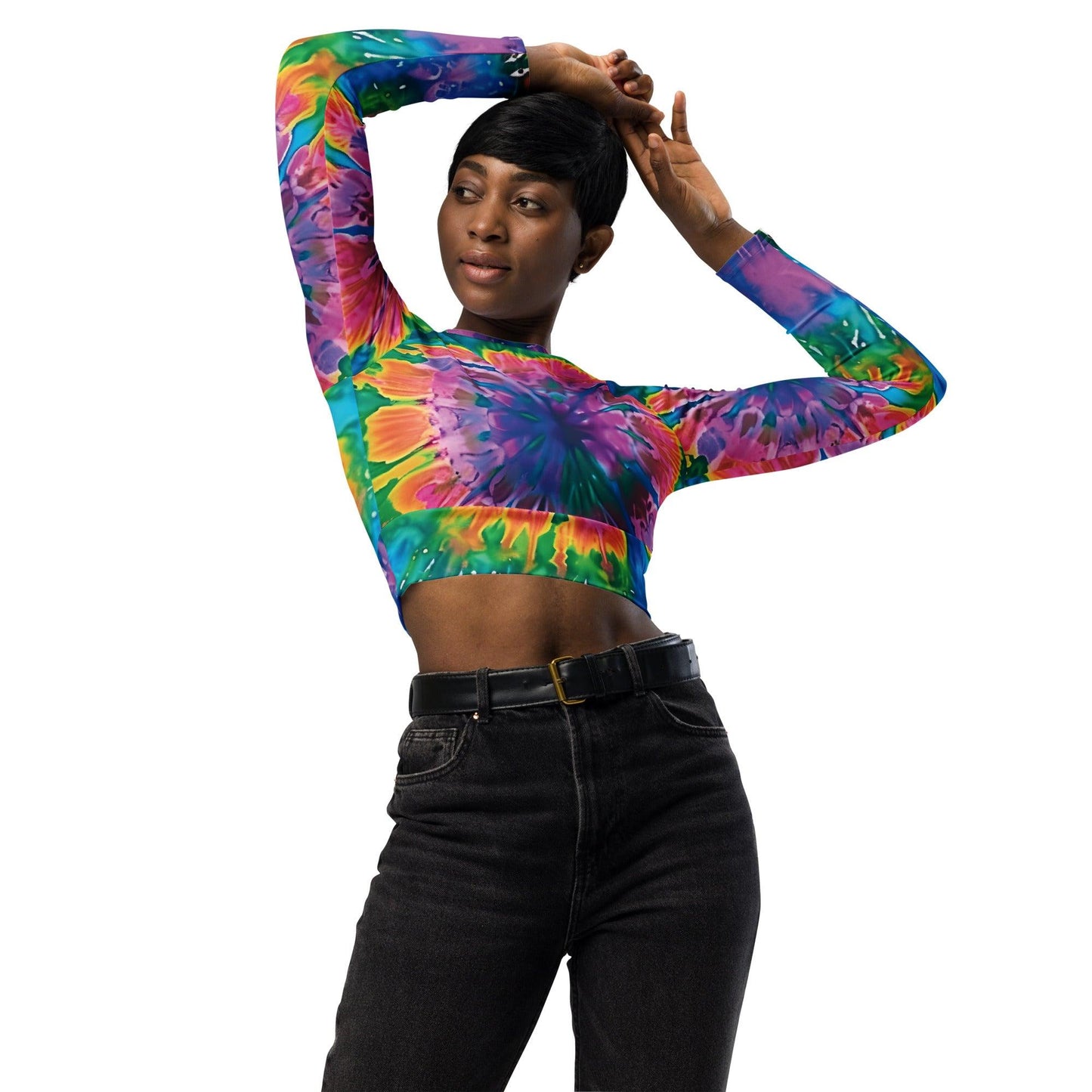 Vibrant Tie-Dye Long-Sleeve Crop Top for Festivals - EDMFestieGear.com