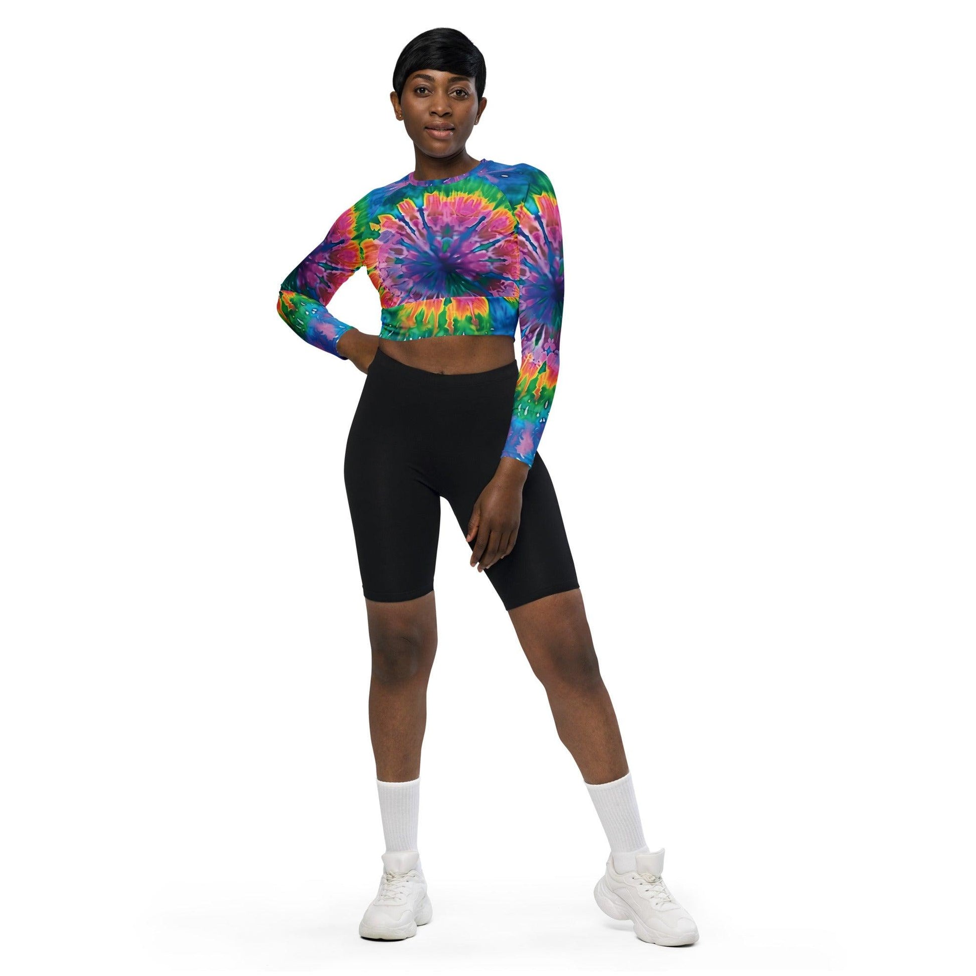 Vibrant Tie-Dye Long-Sleeve Crop Top for Festivals - EDMFestieGear.com