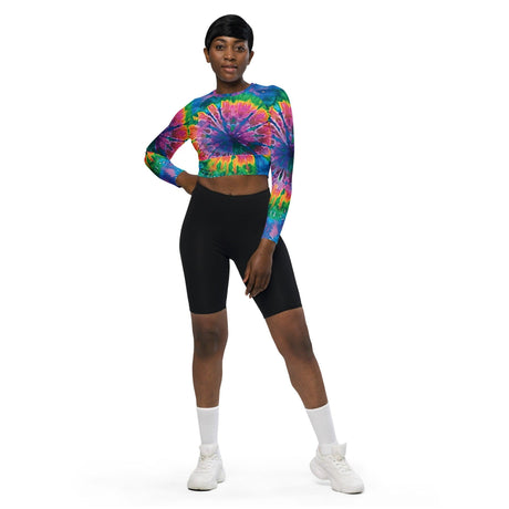 Vibrant Tie-Dye Long-Sleeve Crop Top for Festivals - EDMFestieGear.com