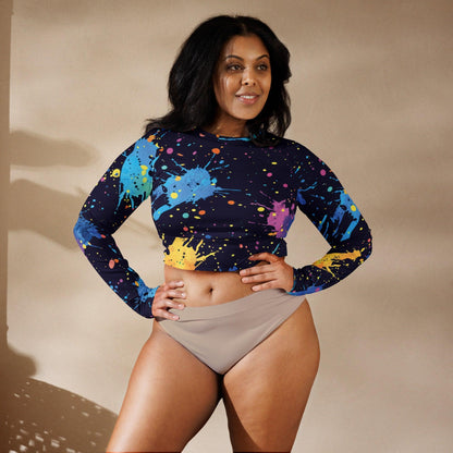 Paint Splatter Long-Sleeve Crop Top - EDMFestieGear.com