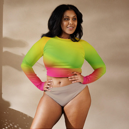 Neon Radiant Long-Sleeve Crop Top for EDM Festivals - EDMFestieGear.com