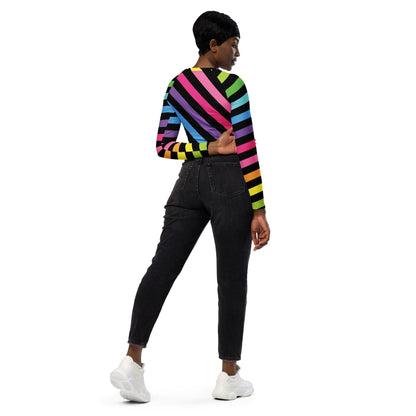 Neon Rainbow Stripe Long-Sleeve Crop Top - EDMFestieGear.com