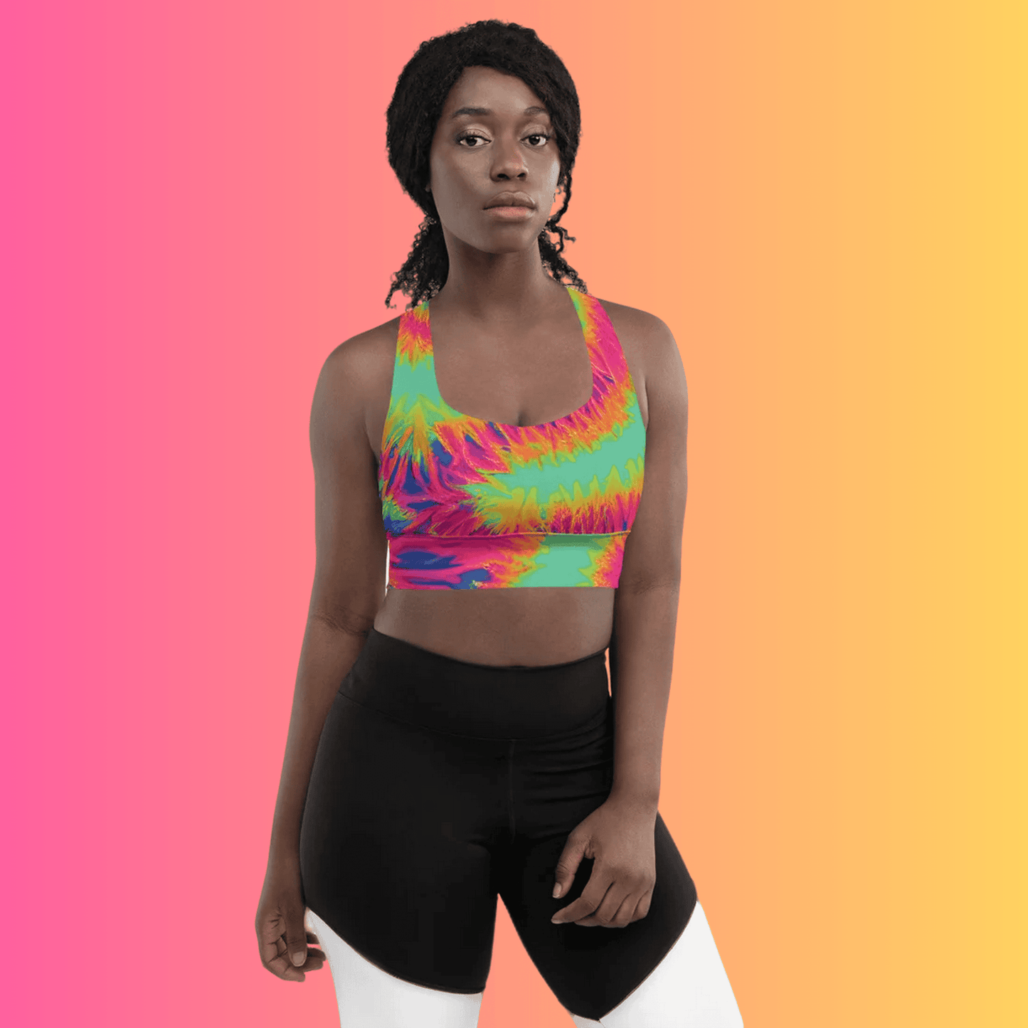 Vibrant Neon Tie-Dye Longline Sports Bra for Festival Vibes