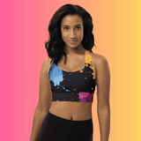 Vibrant Paint Splatter Longline Sports Bra for Rave Enthusiasts