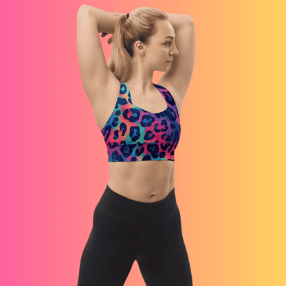 Neon Leopard Print Longline Sports Bra for Festival Vibes