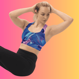 Vibrant Abstract Longline Sports Bra for Music Festivals and Raves