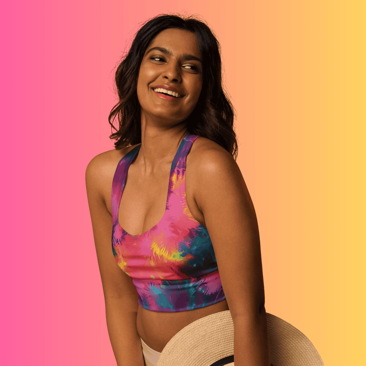 Vibrant Tie-Dye Longline Sports Bra for Rave Enthusiasts