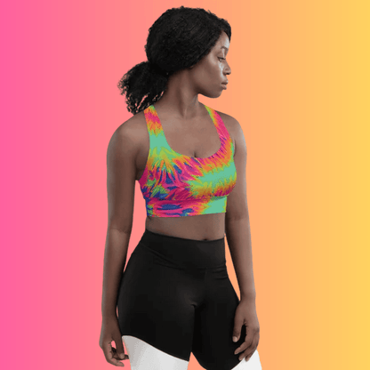 Vibrant Neon Tie-Dye Longline Sports Bra for Festival Vibes